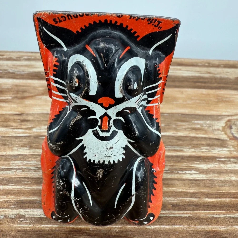 Vintage 1950s Tin‎ Litho Black Cat Clicker Noisemaker Kirchhof Halloween RARE - Picture 5 of 5